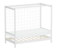 ML-Design Cama Infantil 80 x 160 cm en Forma de Portería de Fútbol con Colchón 10cm Madera de Pino Color Blanco, Cuna Individual para Niño con Somier de Láminas y Red, Litera Maciza Juvenil de Juego