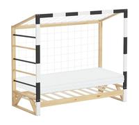 ML-Design Cama Infantil 80 x 160 cm en Forma de Portería de Fútbol con Colchón, Cuna Individual de Madera de Pino con Somier de Láminas, Red y Escalera para Trepar, Litera Maciza Juvenil para Niño