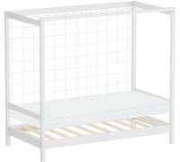 ML-Design Cama infantil 80x160 cm + colchón 10cm portería fútbol madera blanca