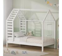 ML-Design Cama Infantil 80x160cm Forma de Casita con Somier, Madera de Pino | Estructura de Listones, Techo y Ventana, Lecho Montessori para Niños y Niñas, Hasta 90 kg, Fácil Montaje, Blanco