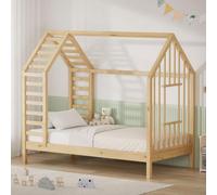 ML-Design Cama Infantil 80x160cm Forma de Casita con Somier, Madera de Pino | Estructura de Listones, Techo y Ventana, Lecho Montessori para Niños y Niñas, Hasta 90 kg, Fácil Montaje, Natural