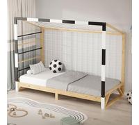 ML-Design Cama Infantil 90 x 200 cm con Portería de Fútbol-Balonmano, Cuna Individual con Estructura de Madera para Niño con Somier de Láminas y Red, Litera Juvenil