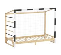 ML-Design Cama Infantil 90 x 200 cm con Portería de Fútbol y Escalera de Trepar, Cuna Individual de Madera de Pino para Niño con Somier de Láminas y Red Litera Maciza Juvenil Puerta de Juego y Deporte