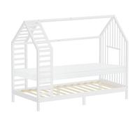 ML-Design Cama Infantil 90 x 200 cm en Forma de Casita con Somier y Colchón | Estructura de Listones, Techo y Ventana, Lecho Montessori de Madera de Pino para Niños y Niñas, Fácil Montaje, Blanco