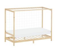ML-Design Cama Infantil 90 x 200 cm en Forma de Portería de Fútbol Balonmano + Colchón 10cm Madera de Pino Natural, Cuna Individual para Niño con Somier de Láminas y Red Litera Maciza Juvenil