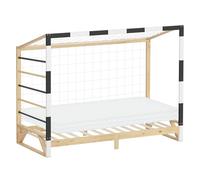 ML-Design Cama Infantil 90 x 200 cm en Forma de Portería de Fútbol con Colchón 10 cm, Cuna Individual de Madera de Pino con Somier de Láminas, Red y Escalera, Litera Maciza Juvenil para Niño
