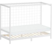 ML-Design Cama infantil 90x200 cm + colchón 10cm portería fútbol madera blanca