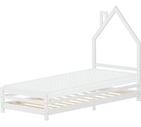 ML-Design Cama infantil 90x200cm + colchón 10cm madera blanca en forma de casa