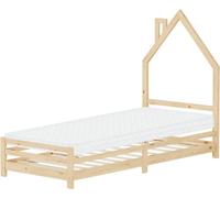 ML-Design Cama infantil 90x200cm + colchón 10cm madera natural en forma de casa