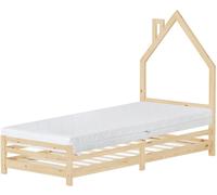 ML-Design Cama infantil 90x200cm + colchón 16cm madera natural en forma de casa
