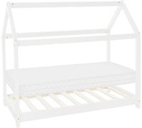 ML-Design Cama Infantil Blanca con Colchón De Espuma Fría Hipoalergénica 80x160 cm Techo Somier Estructura Listones De Madera Maciza De Pino para Niñas Y Niños Forma De Casa Cuna Estable Juego