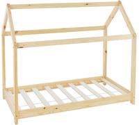 ML-Design Cama Infantil 80x160cm con Techo y Somier Estructura Listones de Madera de Pino Maciza Color Natural Forma de Casita Diseño Creativo Mueble de Dormitorio Mobiliario Casa-Cama para Niños