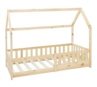ML-Design Cama infantil casa 80x160cm color natural con protección anticaída y somier mobiliario con estructura de listones madera de pino maciza