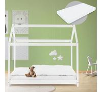 ML-Design Cama infantil casa 80 x 160 cm color blanco con colchón espuma fría