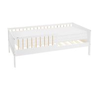 ML-Design Cama Infantil con Colchón 80 x 160 cm de Madera Maciza de Pino Blanco-Beige, Lecho Individual para Niños y Niñas con Somier de Láminas y Protección Anticaída Cuna para Habitación Juvenil