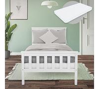 ML-Design Cama Infantil de Madera de Pino Color Blanco con Colchón 90 x 200 x 16 cm de Espuma Fría Hipoalergénico Ergonómico Estructura de Listones Cuna para Niños y Niñas con Cabecero y Piecero