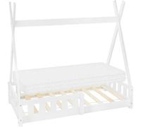 ML-Design Cama Infantil Tipi Blanca con Colchón 70x140 cm Protección Anticaída Y Somier Estructura Listones De Madera Maciza De Pino para Niñas Y Niños Forma De Casa con Reja Cama Juvenil Juego