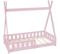 ML-Design Cama infantil tipi anticaída estructura madera pino rosa casita