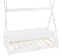 ML-Design Cama Infantil Tipi Blanca con Colchón 70x140 cm Protección Anticaída Y Somier Estructura Listones De Madera Maciza De Pino para Niñas Y Niños Forma De Casa con Reja Cama Juvenil Juego