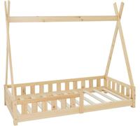 ML DESIGN modern living Cama Infantil Tipi 80x160 cm con Protección Anticaída y Somier Listones de Madera de Pino Maciza Color Natural Forma de Casa Mobiliario Juego Tienda de Campaña para Niños