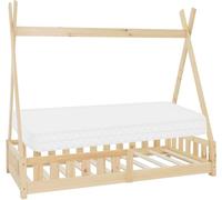 ML-Design Cama Infantil Tipi Natural con Colchón De Espuma Fría 80x160 cm Protección Anticaída Somier Estructura Listones De Madera Maciza De Pino para Niñas Y Niños Forma De Tienda Cuna Juvenil