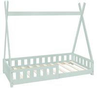 ML-Design Cama Infantil Tipi 80x160 cm con Protección Anticaída y Somier Estructura Listones de Madera de Pino Maciza Verde Menta Lecho de Suelo Forma de Casa Mobiliario Juego Tienda de Campaña Niños