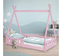 ML-Design Cama Infantil Tipi 80x160 cm con Protección Anticaída y Somier Estructura Listones de Madera de Pino Maciza Rosa Lecho Cuna de Suelo Forma de Casa Mobiliario Juego Tienda de Campaña Niños