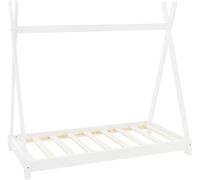 ML-Design Cama Infantil Tipi Indio 80x160 cm con Somier Estructura Listones de Madera de Pino Maciza Color Blanco Forma de Casa Mobiliario Juego Marco de Tienda de Campaña para Niños