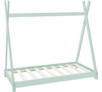 ML-Design Cama Infantil Tipi Indio 80x160 cm con Somier Estructura Listones de Madera de Pino Maciza Color Menta Forma de Casa Mobiliario Juego Marco de Tienda de Campaña para Niños
