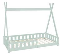 ML-Design Cama Infantil Tipi 80x160 cm con Protección Anticaída y Somier Estructura Listones de Madera de Pino Maciza Verde Menta Lecho de Suelo Forma de Casa Mobiliario Juego Tienda de Campaña Niños