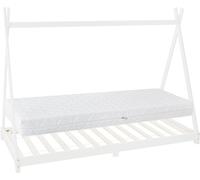 ML-Design Cama Infantil Montessori en Forma de Tienda India de Madera de Pino Blanca con Colchón 90 x 200 x 16 cm de Espuma Fría Hipoalergénico Estructura de Listones Cuna Tipi Juego para Niños/Niñas