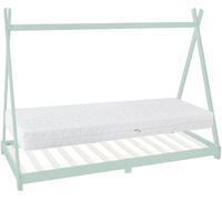 ML-Design Cama infantil tipi 90x200x16cm menta con colchón y tejado de tienda