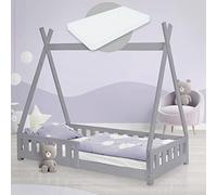 ML-Design Cama infantil tipi 80x160cm gris claro + colchón de espuma y protecció