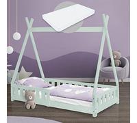 ML-Design Cama Infantil Tipi Verde Menta con Colchón De Espuma Fría 80x160 cm Protección Anticaída Somier Estructura Listones De Madera Maciza De Pino para Niñas Y Niños Forma De Tienda Cuna Juvenil