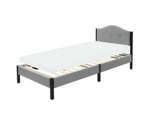 ML-Design Cama Tapizada Individual 90x200 cm con Colchón 10cm, Estructura con Cabecero y Somier Robusto de Láminas con Armazón de Acero y Tejido de Lino Gris, Base para Dormitorio Juvenil Moderno