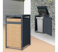 ML-Design Cobertizo de Exterior para 1 Cubo de Basura de 240L 68x80x116,3cm Antracita con Aspecto de Madera de Alerce Mueble Cubre-Contenedor de Acero Resistente con Tapa y Puerta con Cerradura