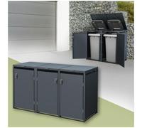 ML-Design Cobertizo de exterior para 3 cubos de basura 240L 200x80x116,3cm antracita caseta de acero para jardín con tapa abatible y 3 puertas