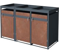 ML-Design Cobertizo para 3 cubos de basura 240l acero antracita acabado óxido