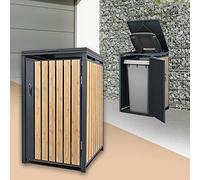 ML-Design Cobertizo para Ocultar Cubo de Basura 240L Antracita Aspecto Madera Alerce 68 x 80 x 116,3 cm Caseta de Acero para Jardín Exterior Contenedor Resistente Caja con Tapa Abatible y Cerradura