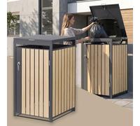 ML-Design Cobertizo para Ocultar Cubo de Basura 240L Antracita Aspecto Madera Alerce 68 x 80 x 120 cm Caseta de Acero para Jardín Exterior Contenedor Resistente Caja con Tapa Abatible y Cerradura