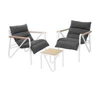 ML-Design Conjunto de Muebles de Jardín Exterior, 3 Piezas, Blanco-Gris, 2X Sillas con Cojines y 1x Mesa, Juego de Bistró con Estructura de Acero Resistentes a la Intemperie para Balcón, Terraza