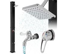 ML-Design Ducha Solar de Jardín Negro 40L 217cm Cuadrada Agua Caliente hasta 60°C sin Electricidad Conexión para Manguera Moderno Elegante Cabezal Ducha de Lluvia Ajustable y Grifo Piscina Camping