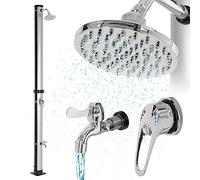 ML-Design Ducha Solar de Jardín Negro/Plata 20L 210cm Agua Caliente hasta 60°C sin Electricidad Conexión para Manguera Moderno Elegante Cabezal Ducha de Lluvia Ajustable y Grifo para Piscina Camping