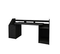 ML-Design Escritorio para Ordenador De Madera Negra con Cajón Puerta Y Estantes Abiertos 179,8 x 90,6 x 55 cm MDF Mesa De Oficina De Trabajo para PC Computadora Portátil Espacio De Almacenamiento