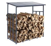ML-Design Estante de Metal para Almacenamiento de Leña Antracita XXL 143x70x145 cm Soporte para Madera en el Exterior Cobertizo de Troncos para Chimenea 1,2 m³ con Techo Protector Intemperie