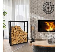 ML-Design Estanteria Metálica para Leña 80 x 100 x 25 cm Soporte Organizador de Madera para Interior o Exterior, Leñero Negro Moderno Junto a Chimenea/Fogata Estructura de Acero para Apilar Troncos