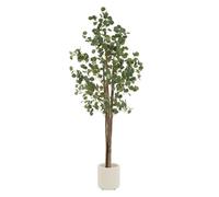 ML-Design Eucalipto Artificial 210cm Decorativo, Planta Grande Falsa Tronco de Madera Natural Hojas y Maceta de Plástico, Interior y Exterior, Árbol Ornamental Realista para Salón Oficina o Recepción