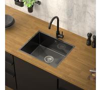 ML-Design Fregadero de Cocina de un Seno 50x40 cm Antracita Lavabo Angular Sobre Encimera o Enrasado con Juego de Desagüe y Rebosadero Cubeta de Acero Inoxidable Anti-condensación