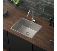 ML-Design Fregadero de Cocina de un Seno 50x40 cm Plateado Lavabo Rectangular Sobre Encimera o Enrasado con Juego de Desagüe y Rebosadero Cubeta de Acero Inoxidable Anti-condensación
