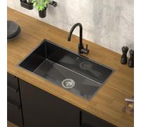 ML-Design Fregadero XXL de Cocina de un Seno 70x40 cm Antracita Lavabo Angular Sobre Encimera o Enrasado con Juego de Desagüe y Rebosadero Cubeta de Acero Inoxidable Anti-condensación